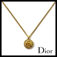 【Dior】CDロゴ ラインストーン ネックレス ゴールド/金カラー ラウンド ペンダント ヴィンテージ Christian Dior/クリスチャンディオール (SER-3169)