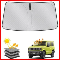 厚手】2024新型 車種専用設計 遮光＆断熱＆UVカット 高密度生地 吸盤不要 サンシェード JB64系【遮光率99.9% 車 フロント用 多用途に対応 ジムニー 取付/収納簡単 折畳式 車中泊 日除け スズキ 内装劣化防止 プライバシー保護 収納袋付き 防水