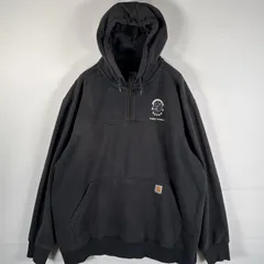 古着 カーハート Carhartt パーカー ハーフジップ ワンポイントロゴ 大きいサイズ レインディフェンダー XXXL  ダークグレー メンズ