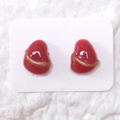 No.540　レジン　小石型　深い赤色　ゴールド　小さい　ぷっくり　ピアス　レジン