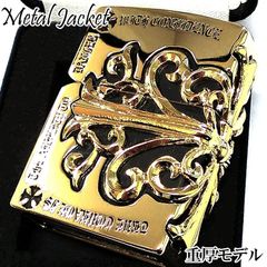 ZIPPO ライター メタルジャケット 超重厚 クロス ゴールド 金タンク 大型3面メタル ジッポ 5面加工 彫刻デザイン メンズ アクセサリー 十字架 かっこいい 高級 プレゼント ギフト