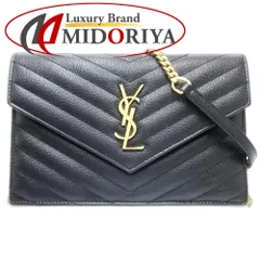 SAINT LAURENT PARIS サンローランパリ ウォレットチェーン カサンドラエンベローブ ロングフラップウォレット 393953 レザー ブラック/181356【中古】