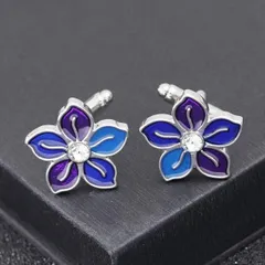 花 花柄 淡いブルーとパープルが可愛い フラワー カフスボタン カフリンクス カジュアル カフス メンズ レディース アクセサリー フラワーのサムネイル