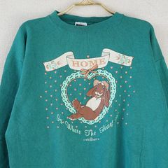 タルテックス TULTEX プリント スウェット トレーナー アニマル うさぎ ファンシー エメラルドグリーン ホライズングリーン XLサイズ 古着【UR-0586】