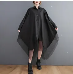 新品 2026新作 モード系  大きいサイズ　レディース　秋冬　シャツ　ワンピース　アシメ　長袖