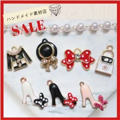 【7個】ドット柄 リボン ハイヒール  ハンドバッグ 靴 帽子 デコーパーツアパレルチャーム モチーフ   パーツ お洒落 デコパーツ アパレル ゴールド系 素材 資材 アクセサリー製作 デコパーツ