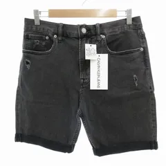 カルバンクラインジーンズ Calvin Klein Jeans タグ付き ストレート クロップド ジーンズ デニムショートパンツ ショーツ ストレッチ ダメージ加工 W30 M 黒 ブラック グレー J310942 