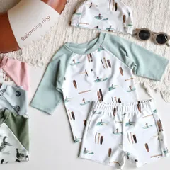 ☆ サーフ ☆ 110cm ☆ ベビー キッズ 水着 セパレート 帽子付き UVカット 水着 セパレート 帽子 ベビー キッズ スイムパンツ 長袖 ラッシュガード パンツ 子ども用水着 子供用水着 スイムウェア UVカット 帽子付き セット ぼうし