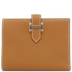 エルメス HERMES 二つ折り財布 ベアンコンパクト ヴォーエプソン ゴールド シルバー金具 新品 未使用 茶  W刻印（2024年製） 【箱】【中古】