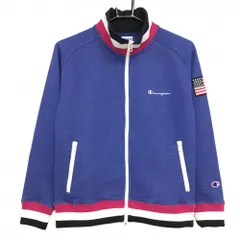 【美品】チャンピオン ジャケットブルゾン ブルー×ネイビー 地模様 袖ワッペン レディース M ゴルフウェア Champion
