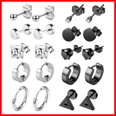 【在庫処分】ステンレス ステンレス 両耳用 ユニセックス 金属アレルギー対応 リング フープ ピアス ピアス スタッドピアス black イヤリング 黒ピアス レディース earrings シルバー ブラック sliver メンズ 10ペア