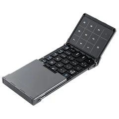 【数量限定】スタンド付き スマホ/iPad/iPhone用 コンパクト Type-C充電 マルチペアリング US配列 iOS/Windows/Android対応 タッチパッド/テンキー付き 多機能 モバイルキーボード 折り畳み ワイヤレス BK18(グレーブラ