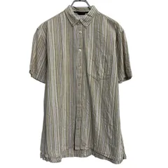 半袖 ストライプシャツ L ホワイト ベージュ ブラウン ボタンダウン 胸ポケット カジュアルシャツ 古着卸 アメリカ仕入 a703-6177