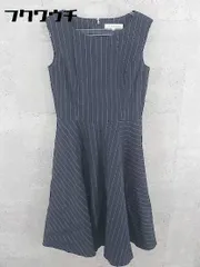 ◇ M-PREMIER エムプルミエ ストライプ ノースリーブ 膝下丈 ワンピース サイズ34 ネイビー レディース 【中古】 【1002800705702】