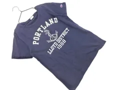 Champion チャンピオン プリント Tシャツ sizeM/紺 ■◆ レディース