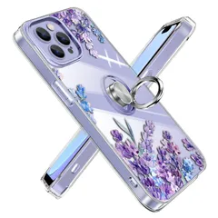 【色: パープル】スマホケース クリア tpu 押し花風 耐衝撃 透明 ストラッ