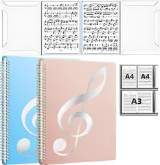 MIMIA 楽譜ファイル 2冊セット 4面 6ページ 見開き 作曲 譜面 レッスン 6枚収納 A4 書込み 楽譜ホルダー 演奏会 発表会 譜めくり不要 反射しない ピアノ 伴奏(ピンク＋ブルー)