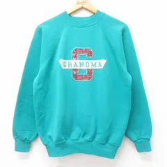 L/古着 ヘインズ 長袖 スウェット メンズ 90s GRANDMA 刺繍 ラグラン クルーネック 青緑 25sep12 中古 スエット トレーナー トップス