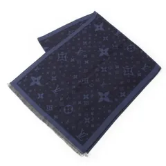 ルイヴィトン エトール ウール シルク モノグラム フリンジ 大判 ストール マフラー ショール R98933 ネイビー【中古】