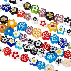 OLYCRAFT 112個 ミルフィオリガラスビーズ 6.4～9mm ミッレフィオーリビーズ ランプワークビーズ 和風ビーズ アクセサリーパーツ ジュエリー用 ネックレス チャーム デコレーション ハンドメイド(ミックスカラー)