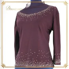 社交ダンス 衣装 スタンダード トップス レッスンウェア パーティー ラインストーン シンプル レース ICHIOKU イチオク パープル系 紫 かわいい ディープパープル ラインストーン付き おしゃれ 伸縮性あり かわいいデザイン ミステリアス