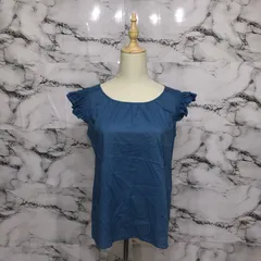 美品<!-利用不可文字-!>　イエナ　IENA ノースリーブブラウス　【M】　青　フリル　ブルー　上品　シンプル　大人　定番　かわいい　キレイ　春　夏