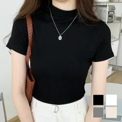 ハイネック半袖カットソー レディース 10代 20代 30代 韓国ファッション 夏 カジュアル 可愛い シンプル おしゃれ 大人 無地 Tシャツのサムネイル