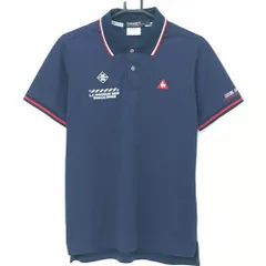 ★SALE価格★【超美品】ルコックゴルフ 半袖ポロシャツ ネイビー×レッド 襟袖口ライン ロゴ刺しゅう メンズ L ゴルフウェア le coq sportif
