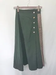 ◇ ⊇ axes femme ロング バイカラー プリーツ スカート サイズF ダークグリーン ブラウン系 レディース E  【1411070019110】