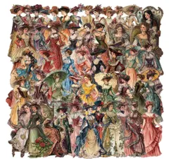 ステッカーPETシール人物ドレスフランス舞踏会レトロアンティーク海外コラージュ花