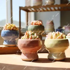 N0342 韓国  2.5号 4個セット レインボー 窯変 貫入 浮彫 植木鉢 室内 陶器鉢 多肉 植物 鉢植え 激安 レア インテリア プレゼント 海外 盆栽 おすすめ プランター 人気 デザイン 観葉植物