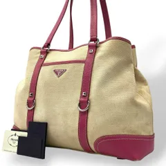 良品 2002 PRADA トートバッグ キャンバス レザー ピンク A4