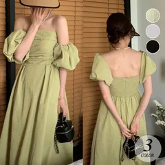 ワンピース パフスリーブ オフショルダー レディース 春 夏 ミドル丈 ドレス ワンピースドレス ロングワンピース カジュアル きれいめ オシャレ 可愛い 韓国ファッション