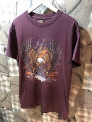 福岡出品　 hurley　TEE ヴィンテージ アメリカン T シャツ イーグル バイ フォートワース テキサス 1990 年代 USA製 L 赤紫 FK