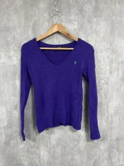 POLO RALPH LAUREN ポロ ラルフローレン Ｖネック ケーブル編み ワンポイント刺 ニット セーター sizeXS/紫 ◆■ レディース