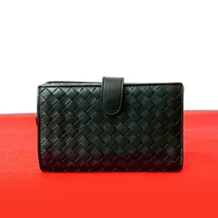 極 美品 BOTTEGA VENETA ボッテガヴェネタ イントレチャート レザー 本革 ラウンドジップ 二つ折り 財布 ウォレット ブラック 80086