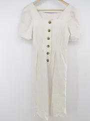 ◇ one after another NICE CLAUP リネン混 スクエアネック 半袖 膝丈 ワンピース サイズF アイボリー レディース P  【中古】 【1211030001410】