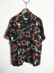 極美品】Schott バンダナローズ アロハシャツ 黒 L レーヨン 薔薇