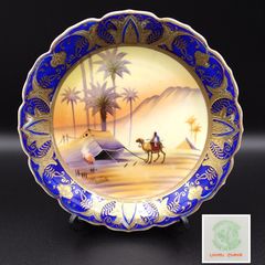 オールドノリタケ銘品！アラビアン風景図 金盛装飾 絵皿 里帰り コバルトブルー サインありH126