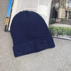 CHANEL (シャネル) カシミヤ100％ ココマーク ニットキャップ レディース ネイビー -