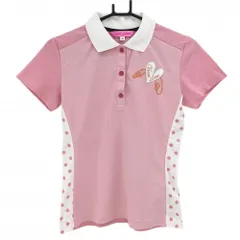 ★SALE価格★【超美品】ビバハート 半袖ポロシャツ ピンク×白 織生地 サイドドット レディース 40(M) ゴルフウェア VIVA HEART