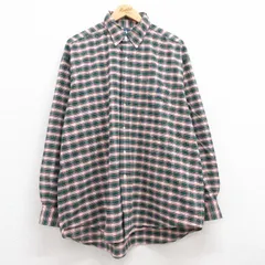 XL/古着 ラルフローレン 長袖 ブランド シャツ メンズ 90s ワンポイントロゴ BIG SHIRT 大きいサイズ コットン ボタンダウン 緑他 グリーン