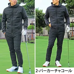 ゴルフウェア セットアップ メンズ 上下セット ダウンジャケット ゴルフパンツ 暖か裏起毛シャギーボア 防寒 ストレッチジャージ アウター スタンド パーカー ジップアップ スポーツ 秋冬 set70 2-パーカーチャコール