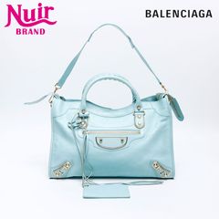 BALENCIAGA バレンシアガ ショルダーバッグ メタリック エッジ シティ 水色 ライトブルー