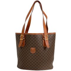 セリーヌ CELINE マカダム柄 トートバッグ ハンドバッグ ショルダー バケツ型 総柄 ロゴ トートバッグ PVC ブラウン レディース 【中古】