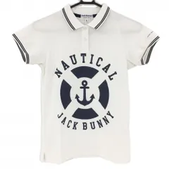 ★特価★ジャックバニー 半袖ポロシャツ 白×ネイビー リブ部ライン フロントプリント  レディース 0(S) ゴルフウェア Jack Bunny