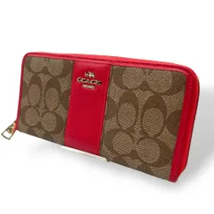 良品 1023 Coach 長財布 ラウンドファスナー シグネチャー ピンク