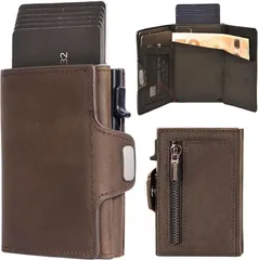 GRHONC スマートウォレット ミニ財布 三つ折り財布 本革 カードケース スライド式 コンパクト 薄型 キャッシュレス ミニマリスト(コーヒーブラウン)