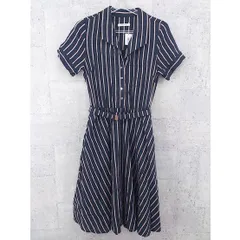 ◇ REDYAZEL レディアゼル ストライプ 半袖 ロング シャツ ワンピース F ネイビー *  【1002796863806】