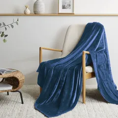 【数量限定】ひざ掛けブランケット ブランケット 暖かい フランネル 毛布 冬 毛布 柔らかい 毛布 肌触り マイクロファイバー 洗える プレゼント シングル ネイビー BEDELITE 140×200cm